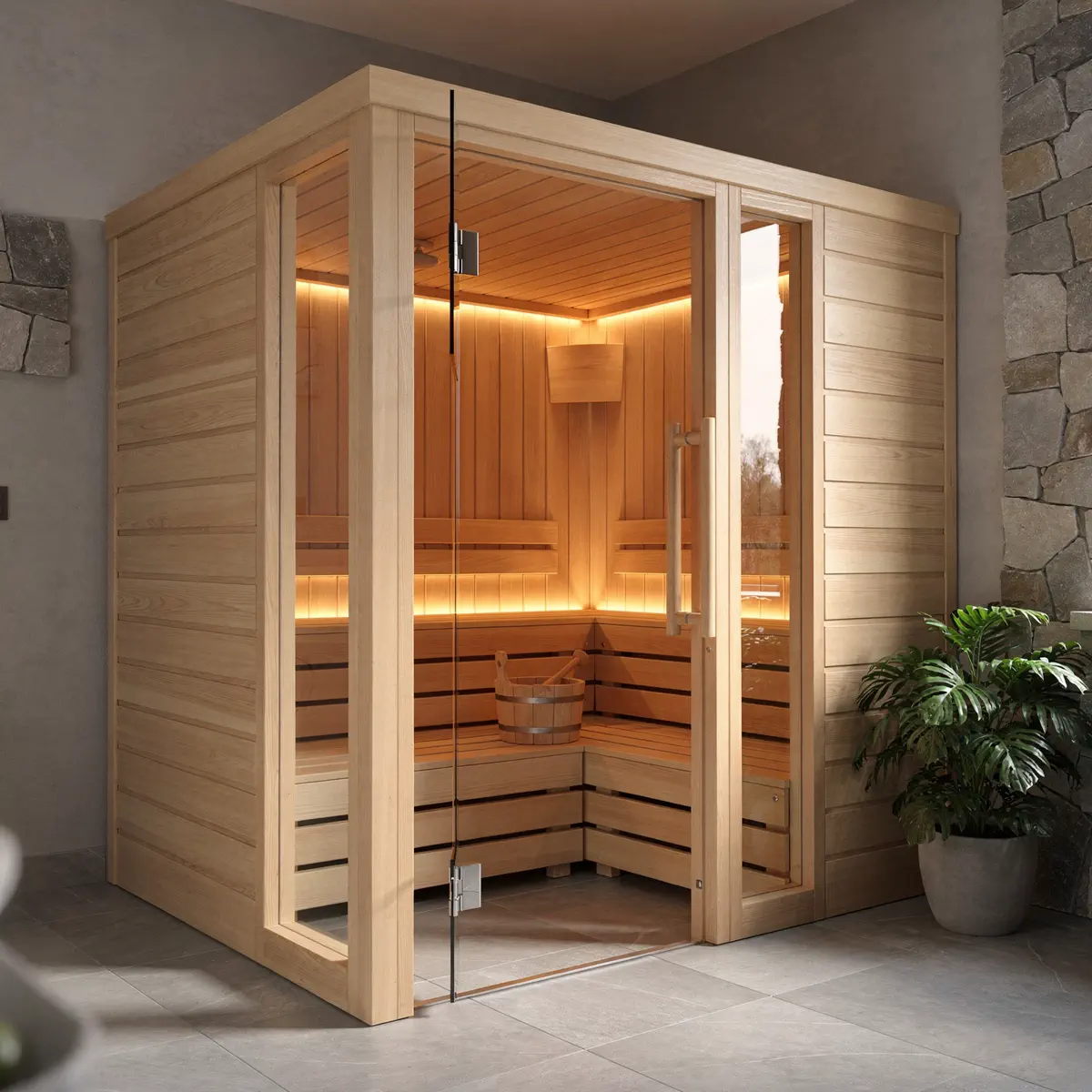 Nowoczesna sauna wewnętrzna w domowej strefie relaksu